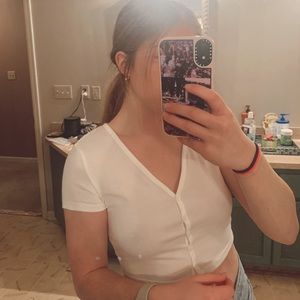 WHITE BUTTON DOWN CROP TOP